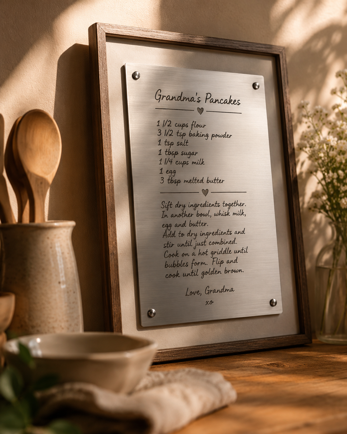 Engraved metal grandma recepie